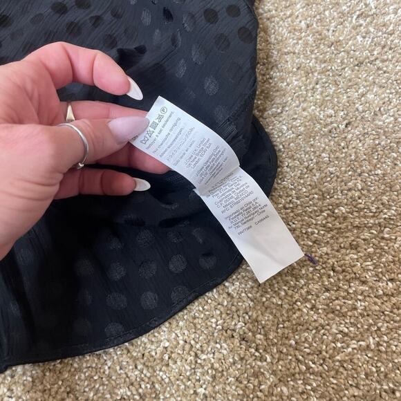 Madewell Top blouse smocked daylight woven Swiss dot black button up V-neck SZ 2 - Picture 8 of 14